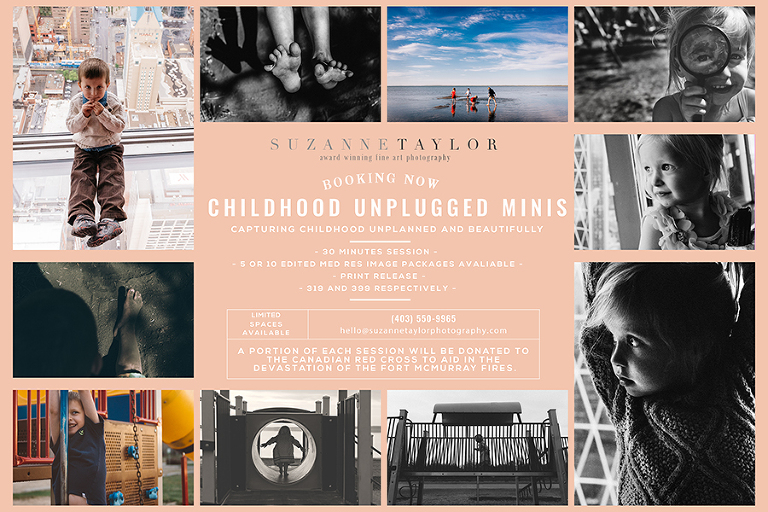 Childhood Unplugged Mini Sessions with dates in June 2016 for both Calgary, Alberta and Red Deer, Alberta